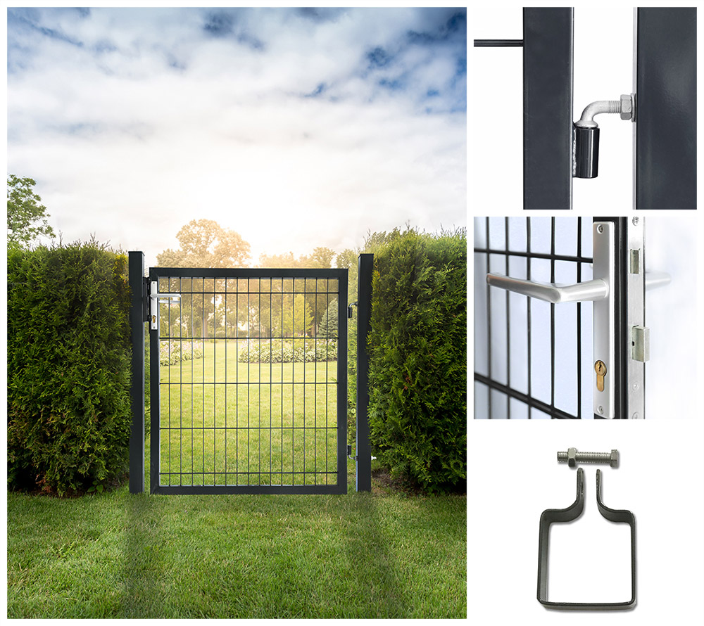 Home Deluxe Portail de jardin pour clôture en treillis à double fils PORTARIUS - 200 cm Anthracite