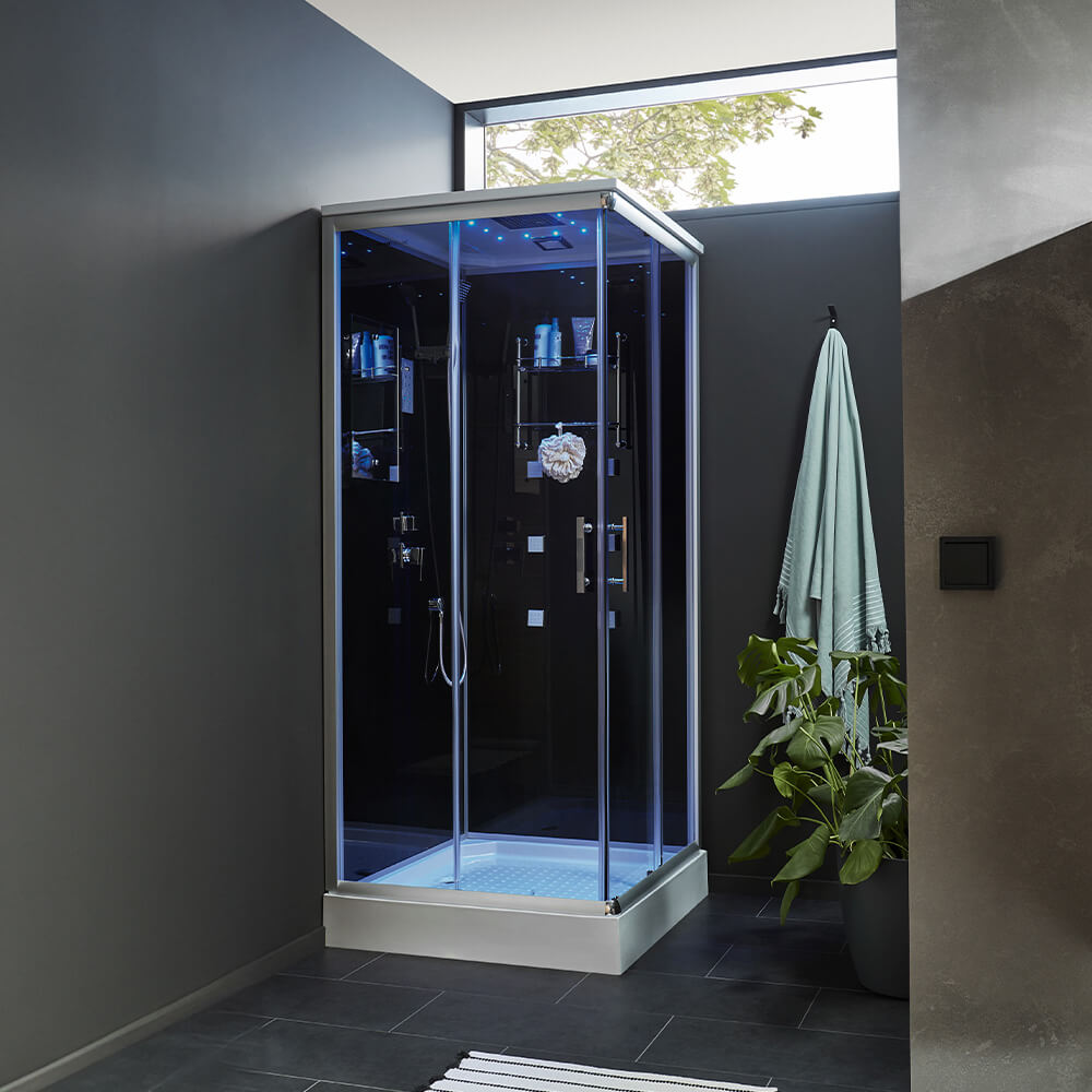 Home Deluxe Cabine de douche avec éclairage LED WAVE M - 90 x 90 cm