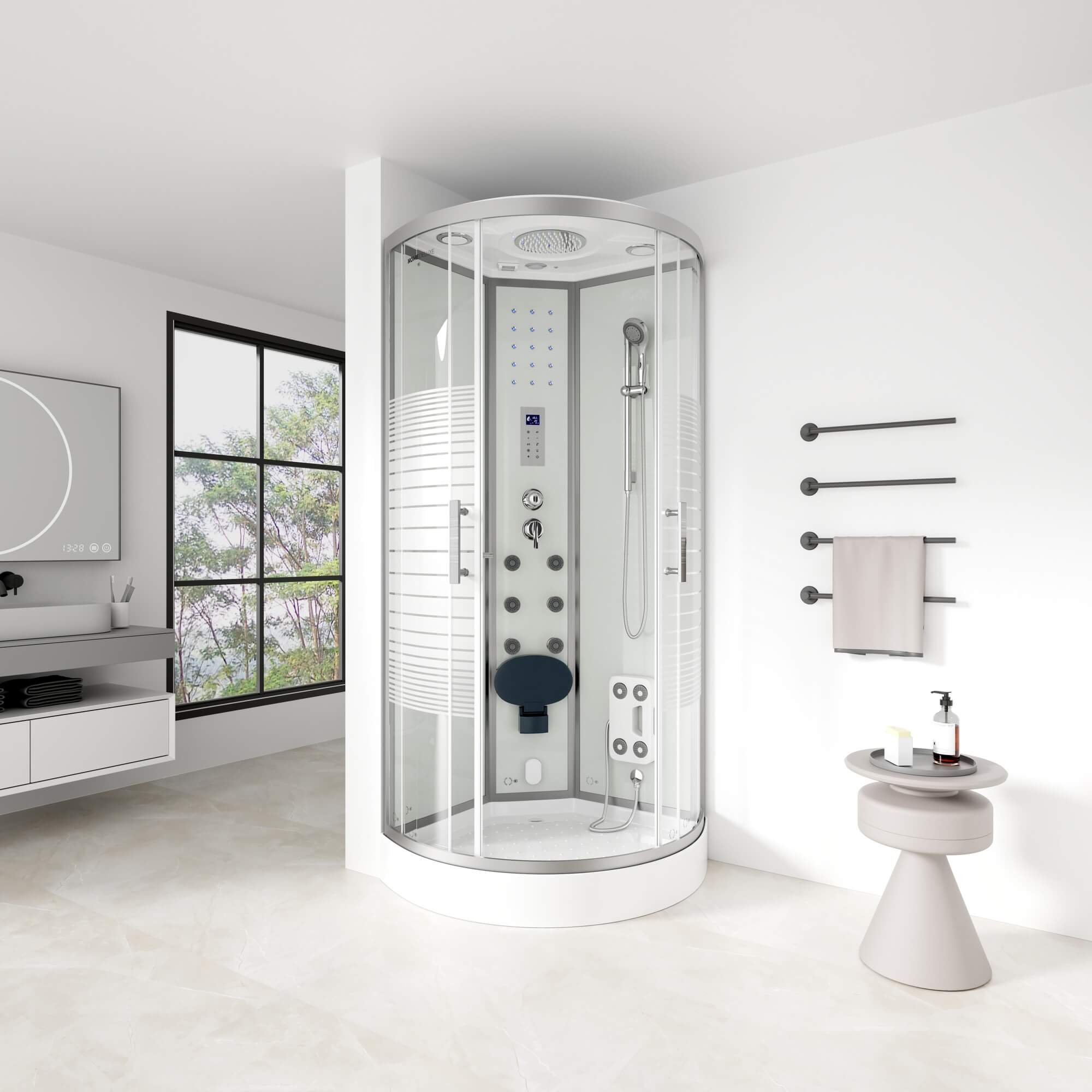 Home Deluxe Douche à vapeur avec cascade et sauna à vapeur WHITE PEARL - 90 x 90 cm