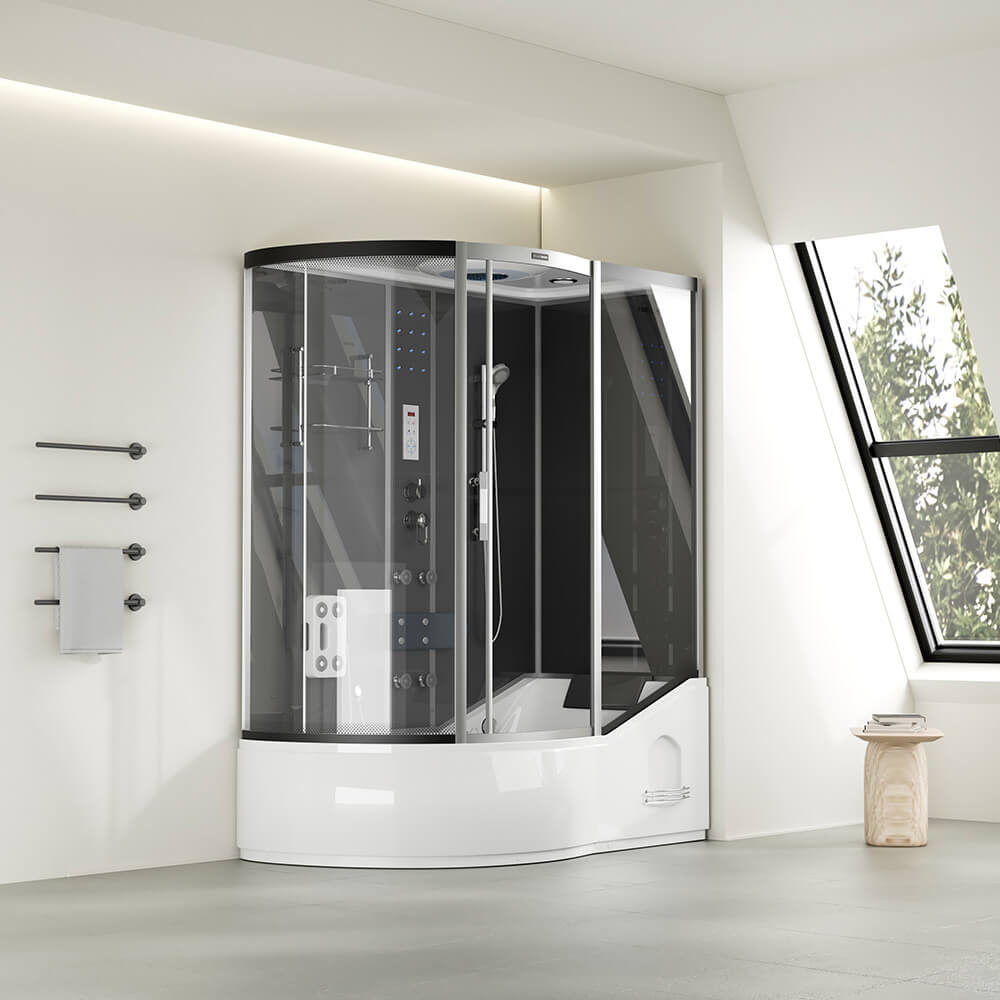 Home Deluxe Cabine de douche avec baignoire ALLIN 2IN1 - 170 x 90 Noir Gauche