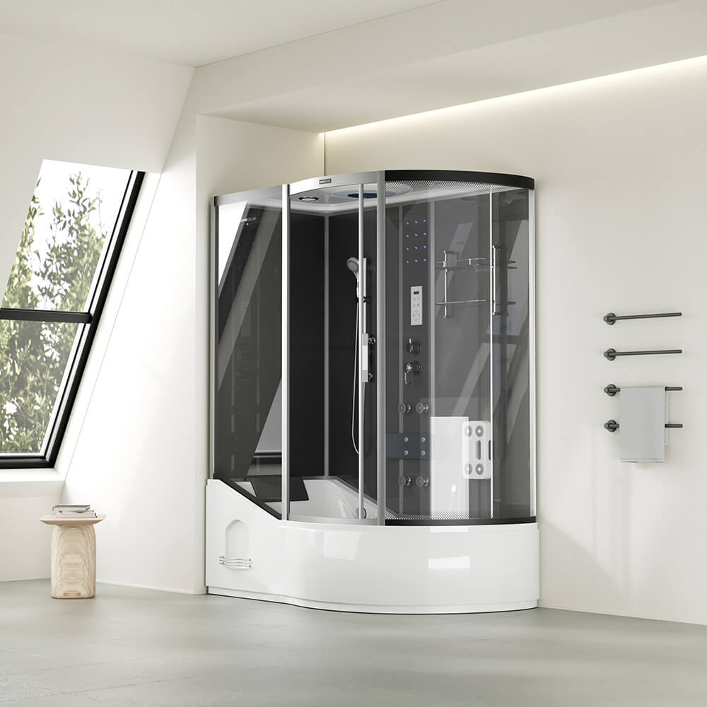 Home Deluxe Cabine de douche avec baignoire ALLIN 2IN1 - 170 x 90 Noir Droite