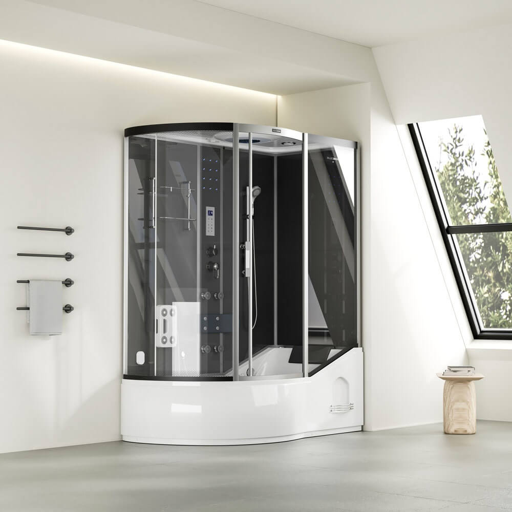 Home Deluxe Douche hammam avec hydromassage ALLIN 4IN1 - 170 x 90 Noir Gauche
