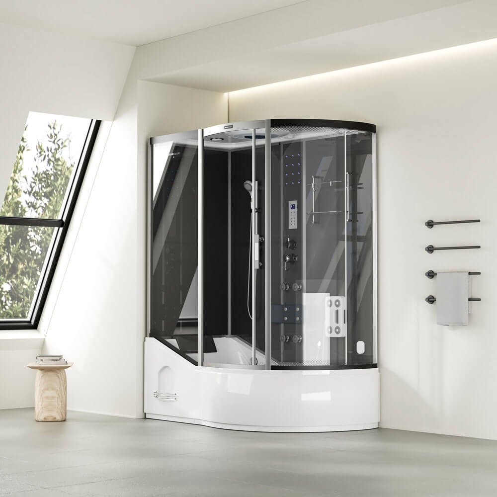 Home Deluxe Douche hammam avec hydromassage ALLIN 4IN1 - 170 x 90 Noir Droite