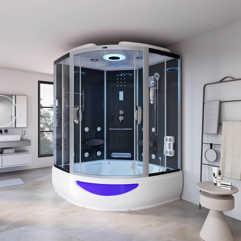 Home Deluxe Douche vapeur avec fonction balnéo et sauna vapeur EXCLUSIVE - 150 x 150 cm Noir
