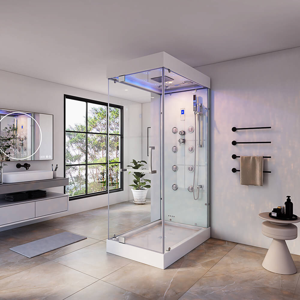 Home Deluxe Douche à vapeur avec cascade et éclairage LED DESIGN M - 80 x 120 cm