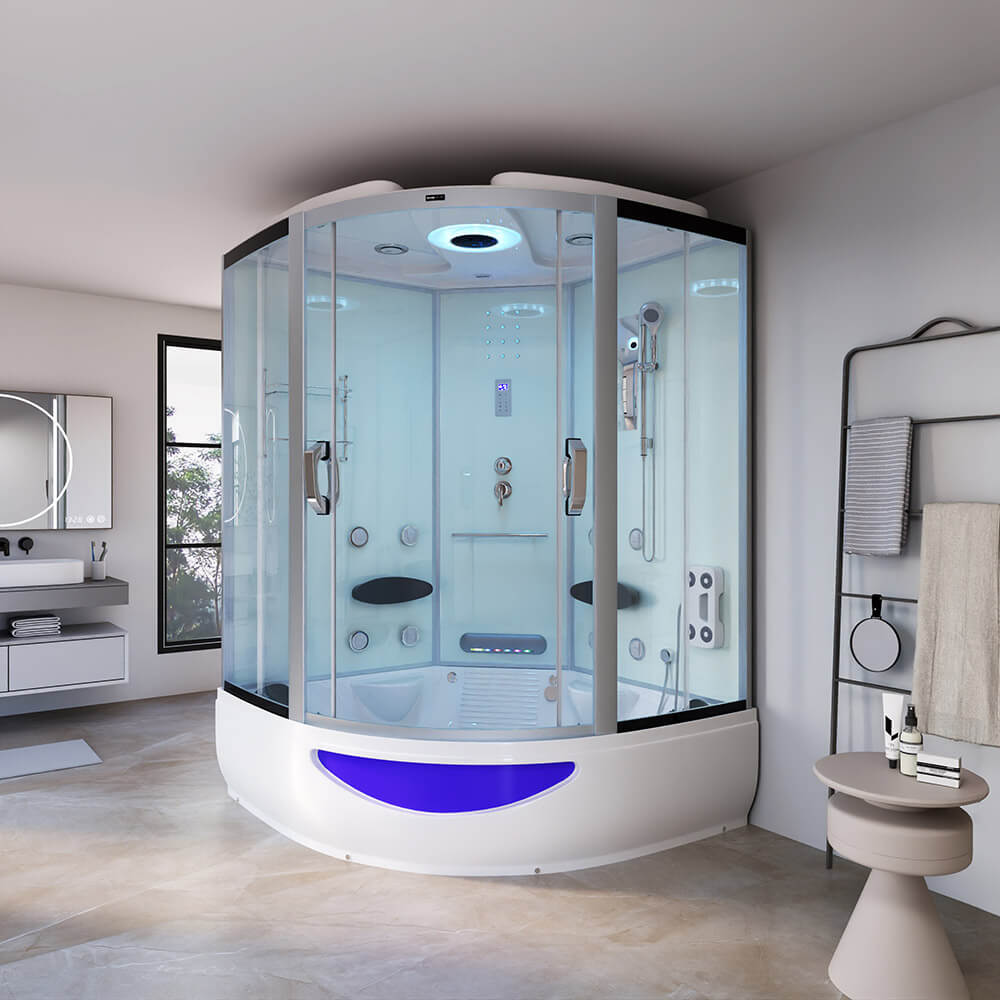 Home Deluxe Douche à vapeur avec fonction balnéo et sauna vapeur EXCLUSIVE - 150 x 150 cm Blanc