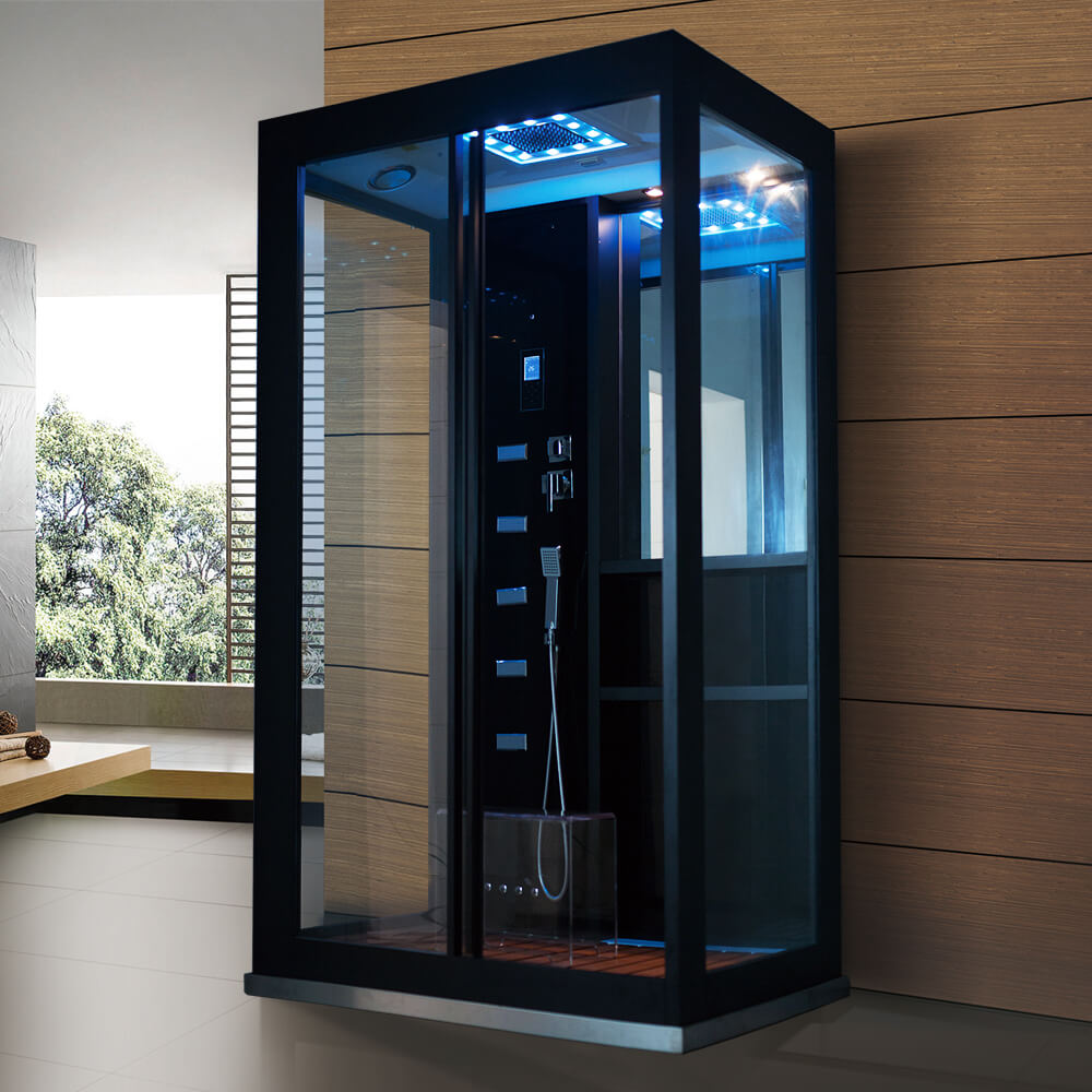 Home Deluxe Douche à vapeur avec cascade et hammam LUXORY - 120 x 90 cm noir