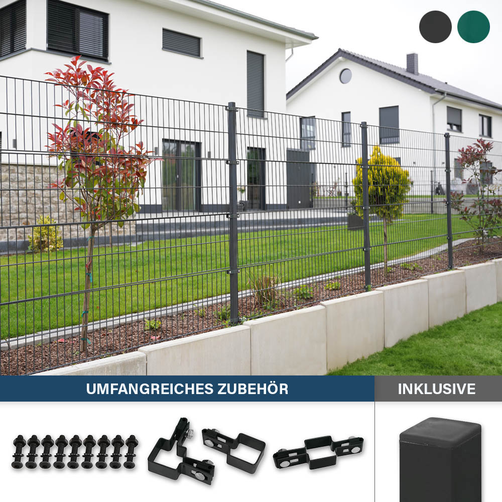 Home Deluxe Clôture en treillis à double fils avec poteaux d'angle MORATA anthracite / vert - 200 cm x 26 m 4x poteaux d'angle