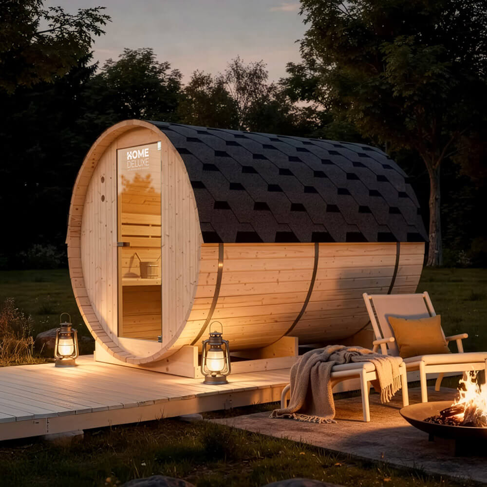 Home Deluxe Sauna extérieur à tonneau LAHTI XL - 195 x 220 cm pour 4 personnes