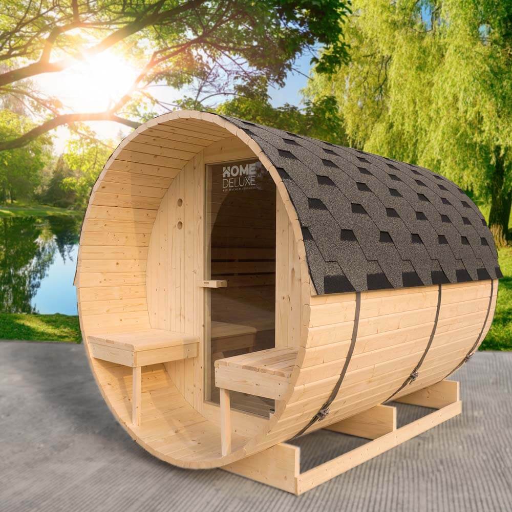 Home Deluxe Sauna extérieur à tonneau LAHTI DELUXE L - 195 x 220 cm pour 4 personnes