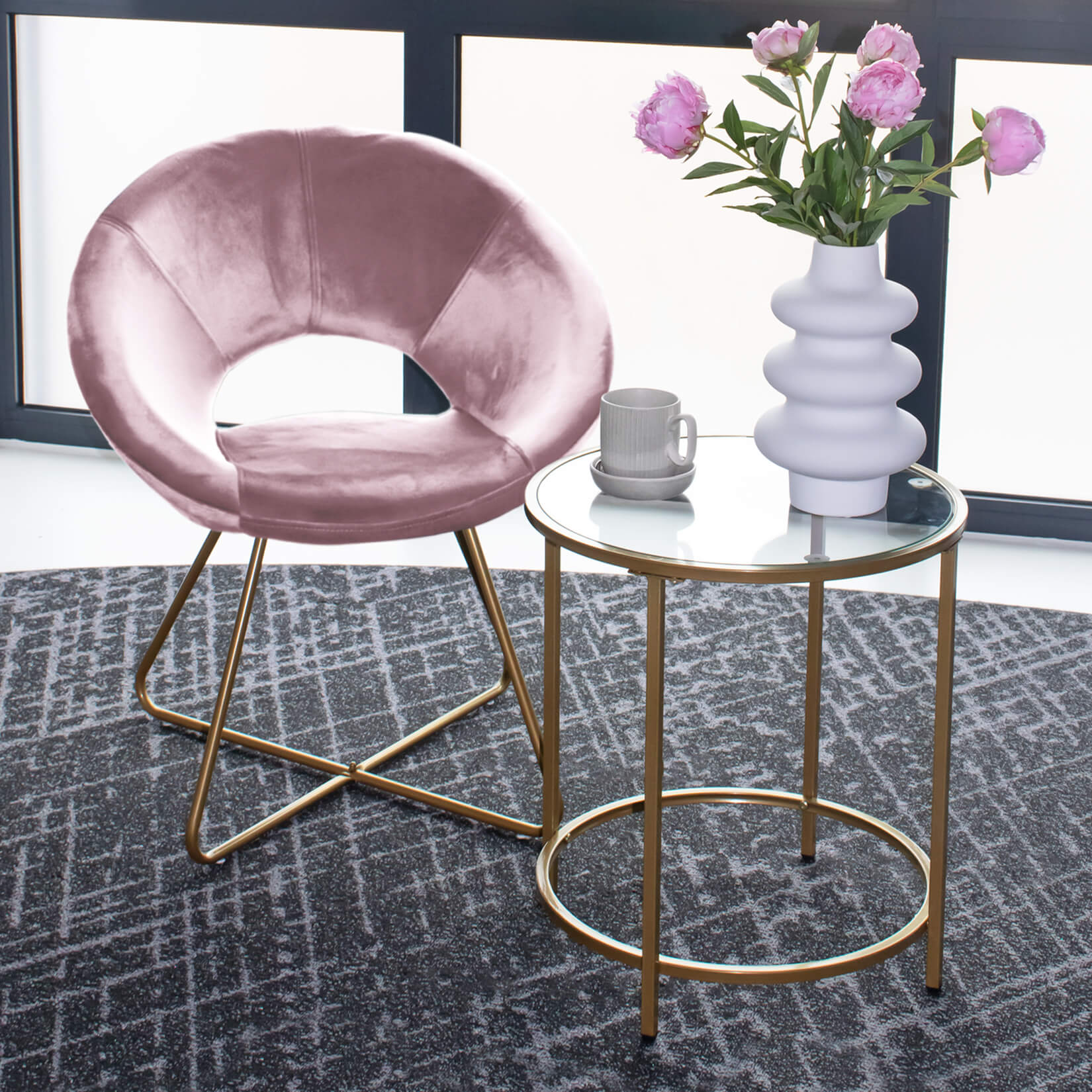 Home Deluxe Chaise en velours avec table d'appoint SELESA - Rose