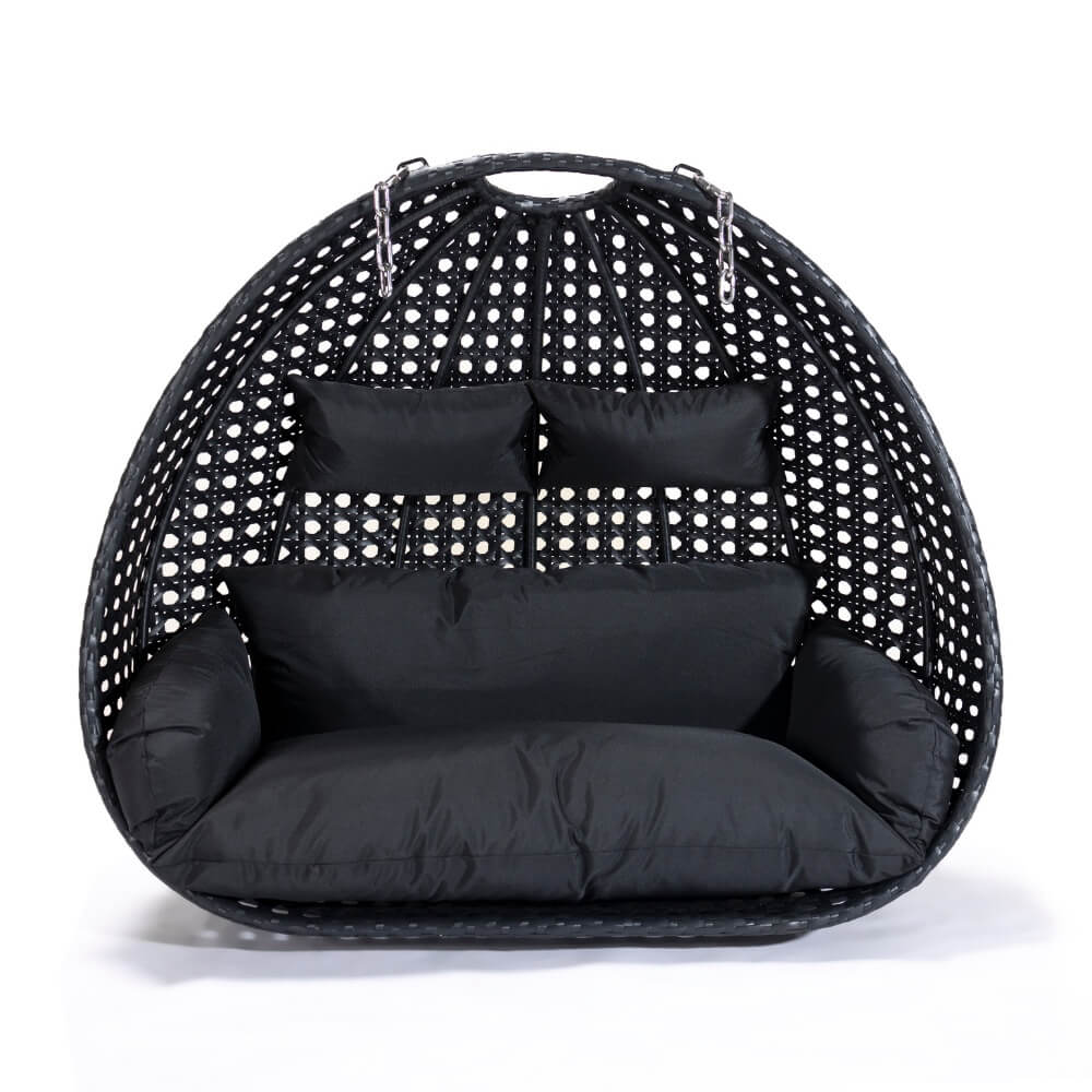 Home Deluxe Fauteuil suspendu en poly rotin avec seulement un panier et un coussin TWIN - Noir