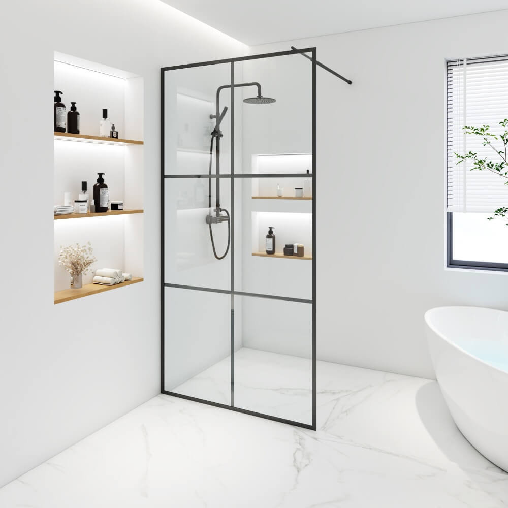 Home Deluxe Paroi de douche verre ESG BAKI - 150 x 200 cm noir 6 grilles