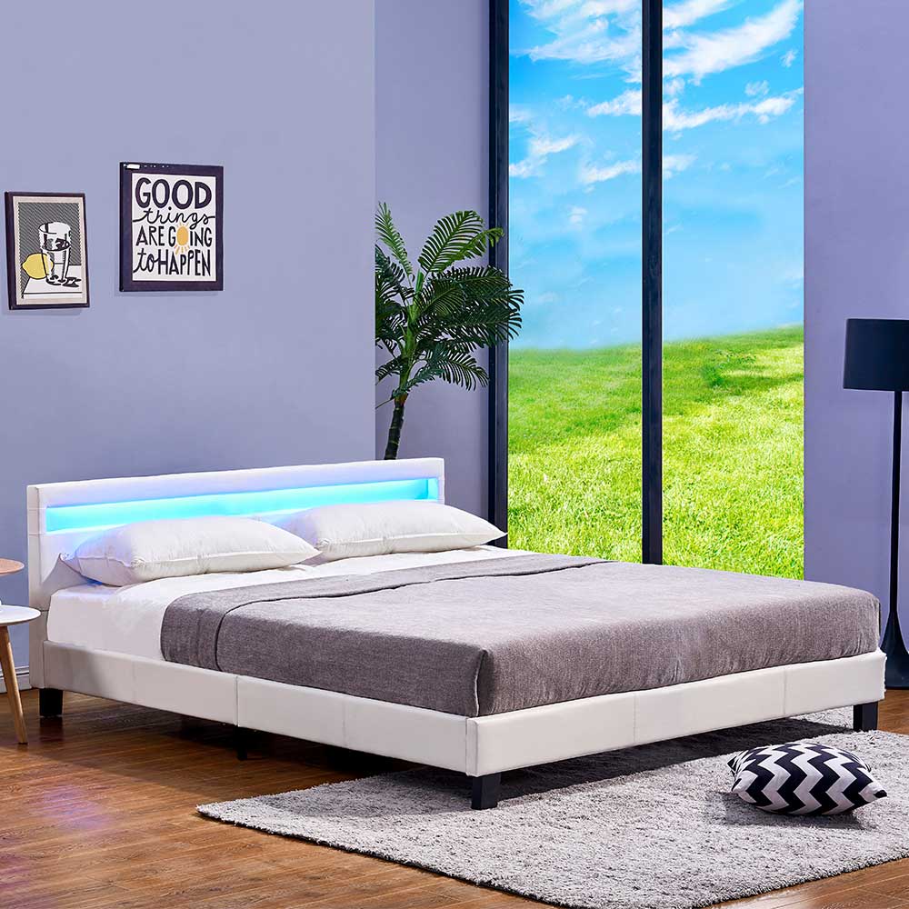 Home Deluxe Lit LED ASTRO avec matelas -180 x 200 cm blanc