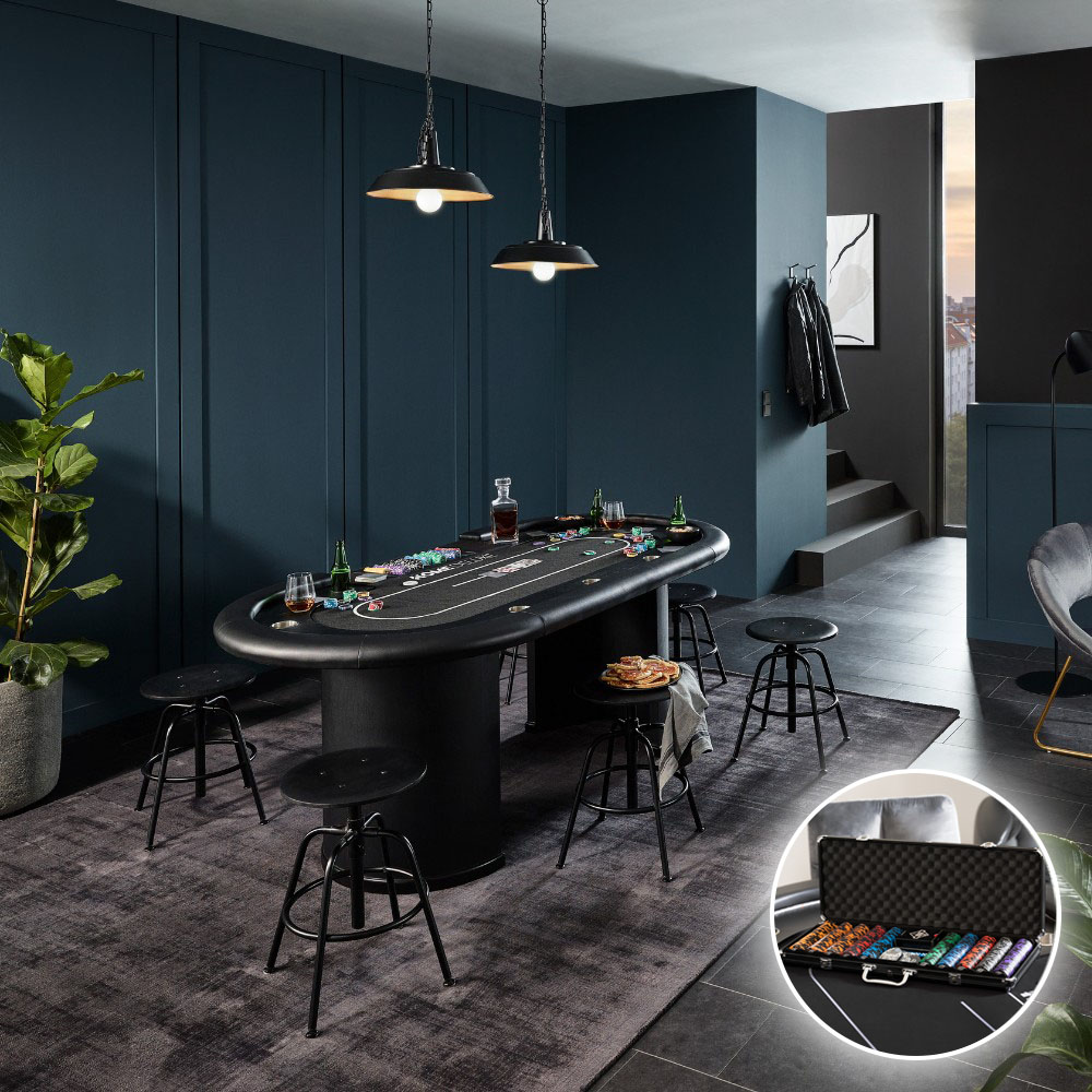 Home Deluxe Table de poker avec éclairage LED incl. mallette de poker CASINO - Pour 9 personnes