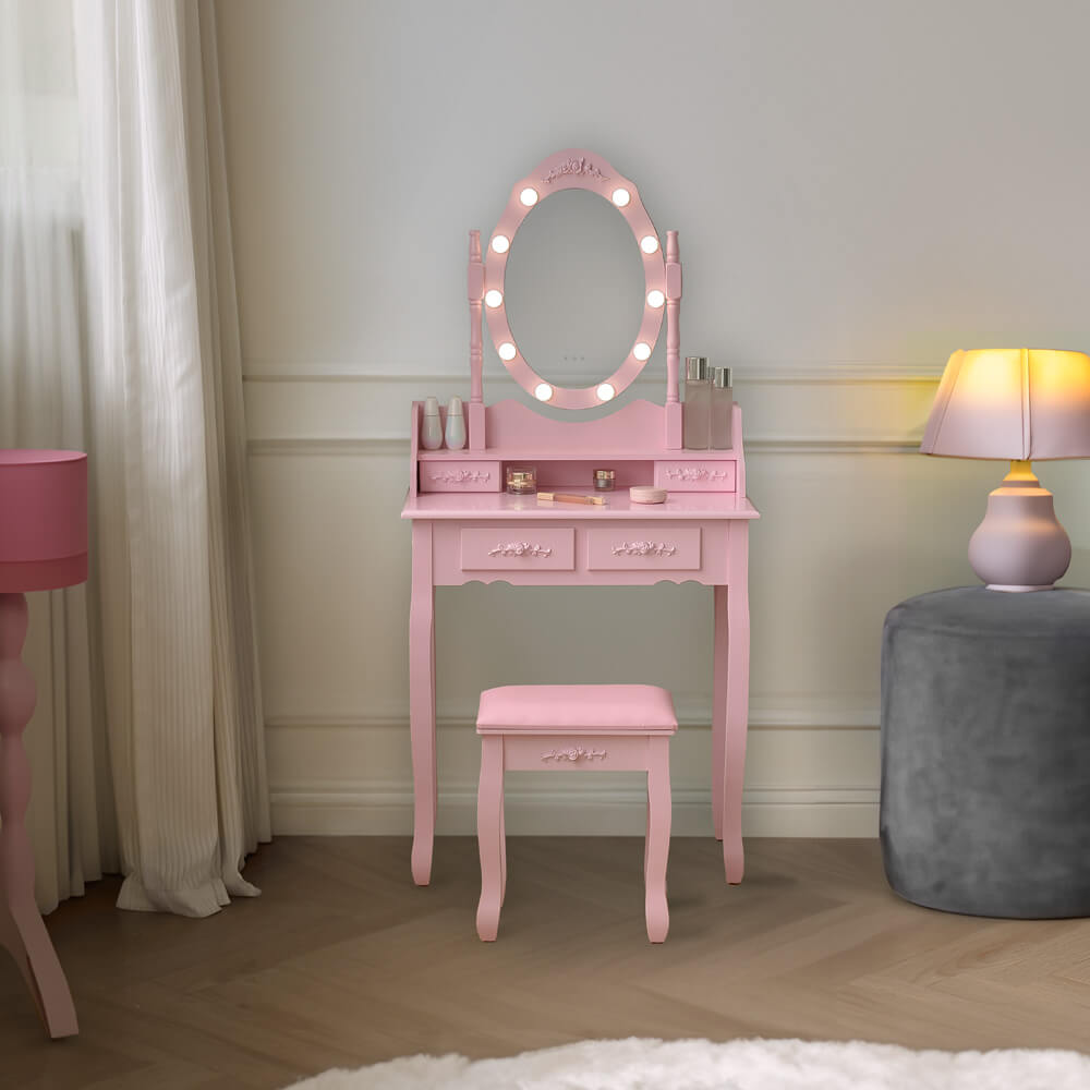 Home Deluxe Coiffeuse avec miroir et éclairage LED ROSY Rose