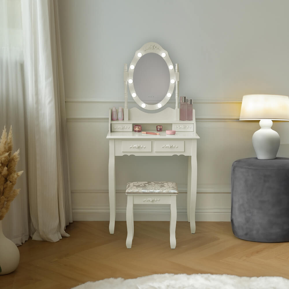 Home Deluxe Coiffeuse avec miroir et éclairage LED ROSY Blanc