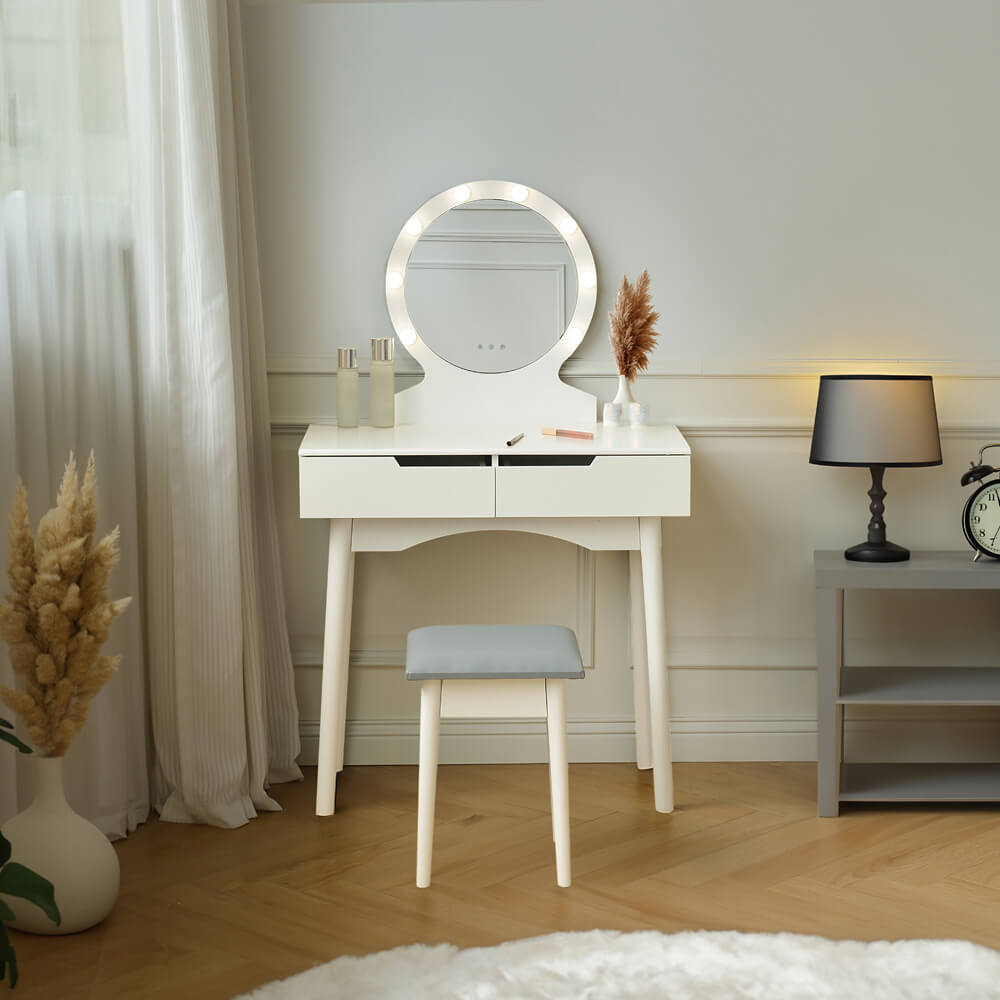 Home Deluxe Coiffeuse avec miroir et éclairage LED MIRANDA - Blanc