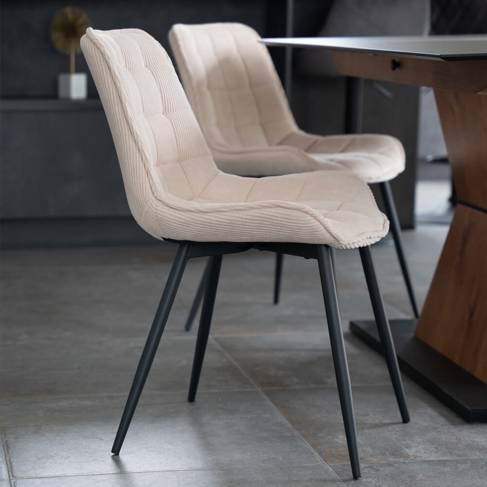 Home Deluxe Chaise rembourrée Salle à manger Cord IKALO - Set de 4 pièces Crème