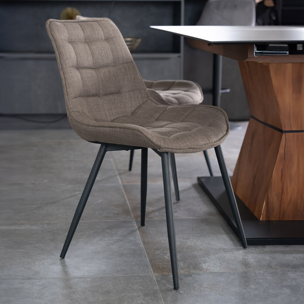 Home Deluxe Chaise rembourrée Salle à manger Tissu IKALO - Set de 4 pièces Gris/Brun