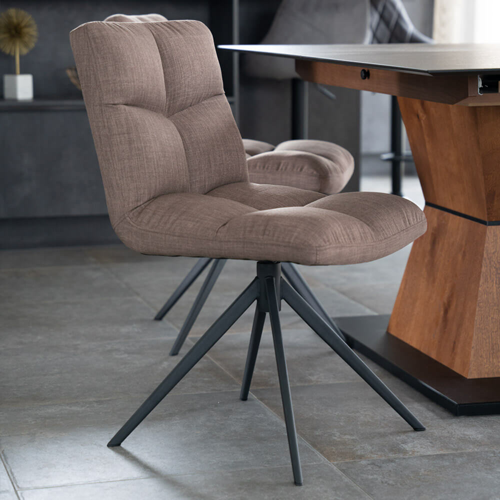 Home Deluxe Chaise de salle à manger pivotante Tissu NODA - Set de 4 pièces Gris / Marron