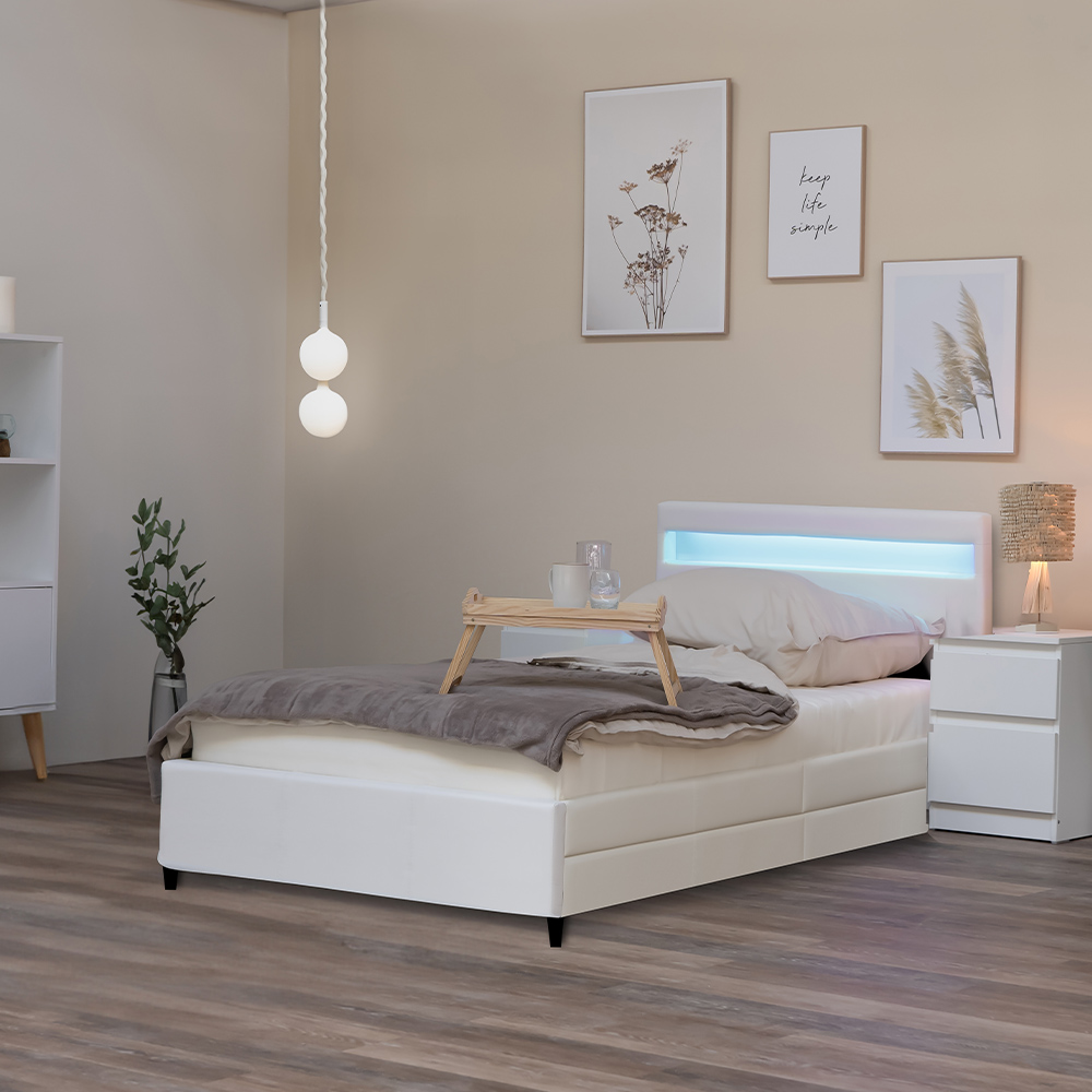 Home Deluxe Lit LED avec tiroirs et matelas NUBE - 90 x 200 cm blanc