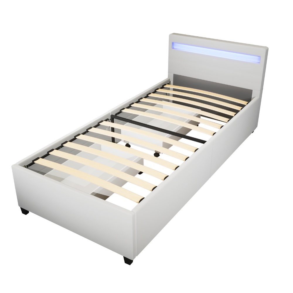 LED Bett NUBE mit Schubladen und Matratze - 90 x 200 cm Weiß