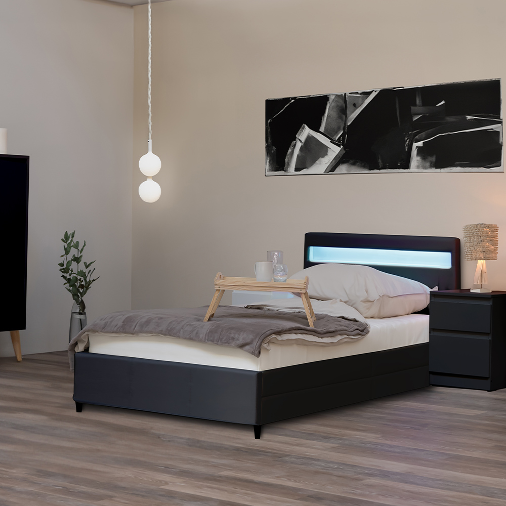 Home Deluxe Lit LED avec tiroirs et matelas NUBE - 90 x 200 cm gris foncé