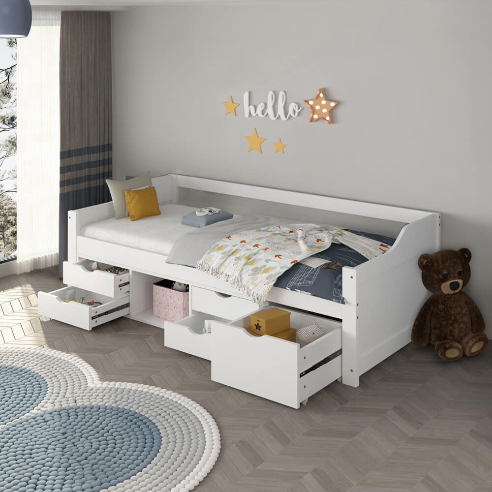 Home Deluxe Lit d'enfant COSMOS avec tiroirs et matelas - 90 x 200 cm Blanc