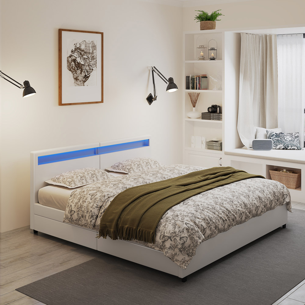 Home Deluxe Lit de famille avec tiroirs NUBE - 270 x 200 cm sans matelas Blanc