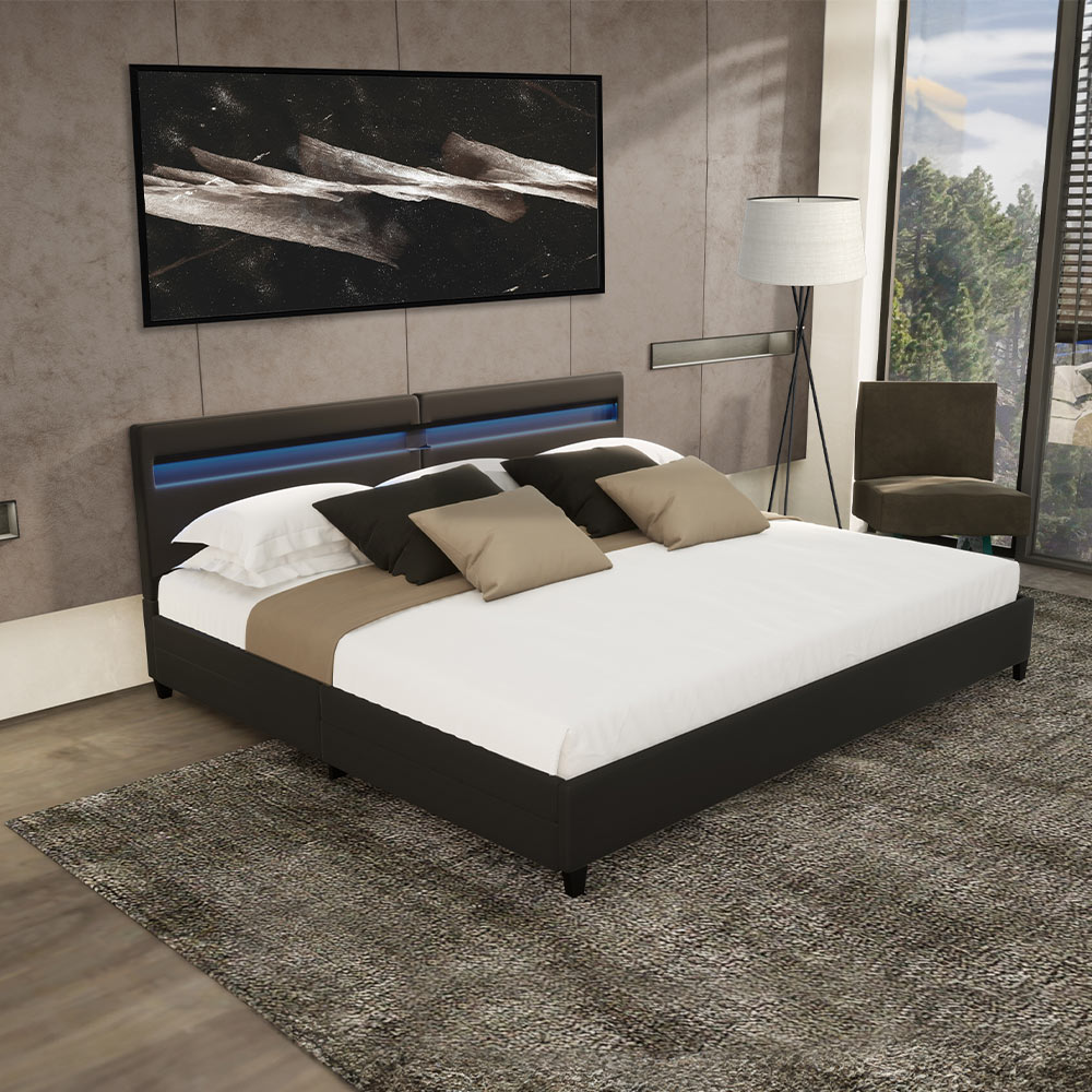 Home Deluxe Lit LED avec tiroirs NUBE - 200 x 200 cm sans matelas Noir