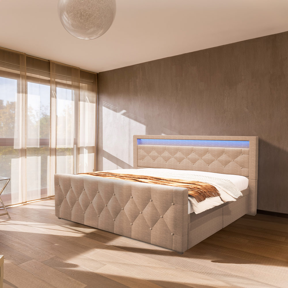 Home Deluxe Lit rembourré VELARA - 180 x 200 cm beige