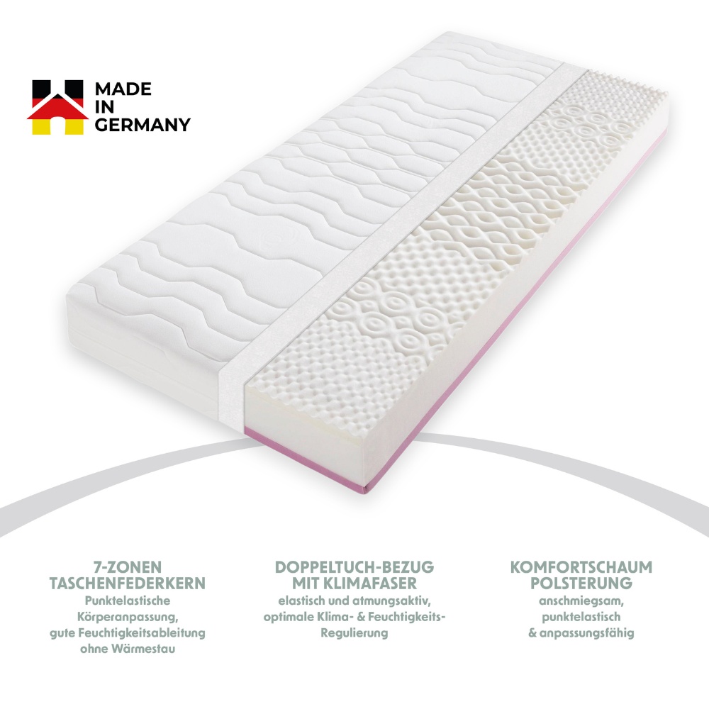 Home Deluxe Matelas à ressorts ensachés TOUCH - 140 x 200 cm H3/H4 Made in Germany