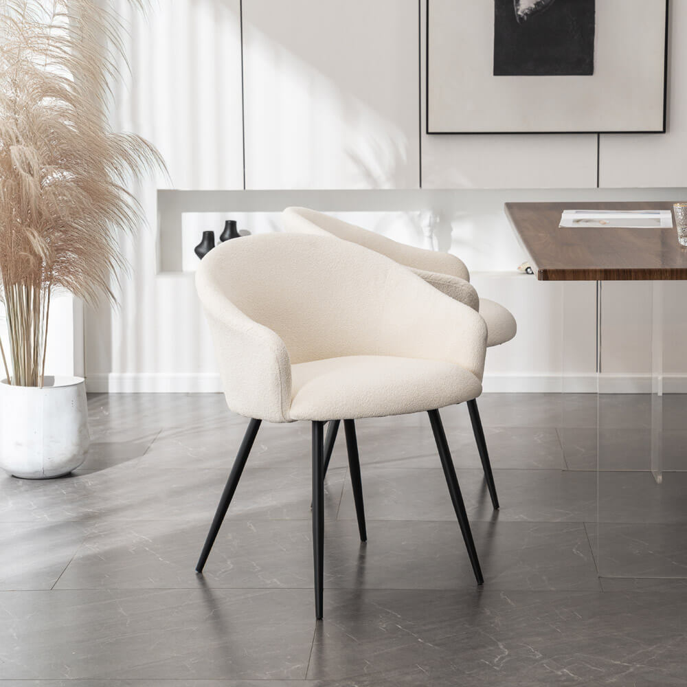Home Deluxe Chaise de salle à manger Bouclé avec accoudoirs CELESTE - 1 set blanc
