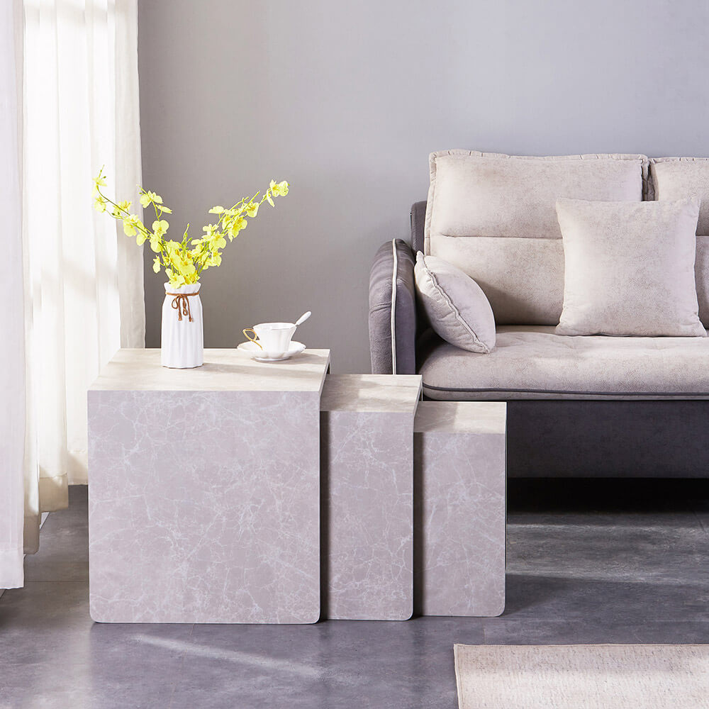 Home Deluxe Table d'appoint IRIMA - Set de 3 piècesMarbre beige