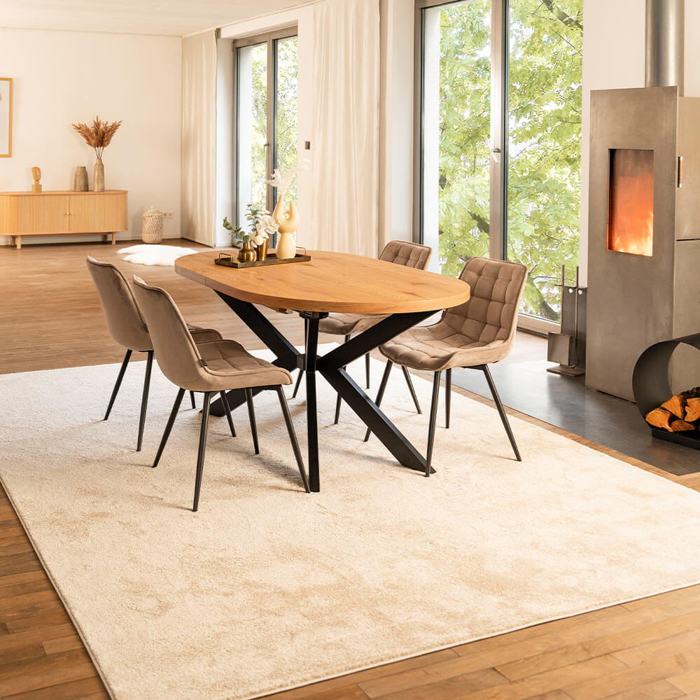 Home Deluxe Table de salle à manger ovale à rallonges AVENTI avec pied en étoile - 160-200 x 100 cm Light Oak