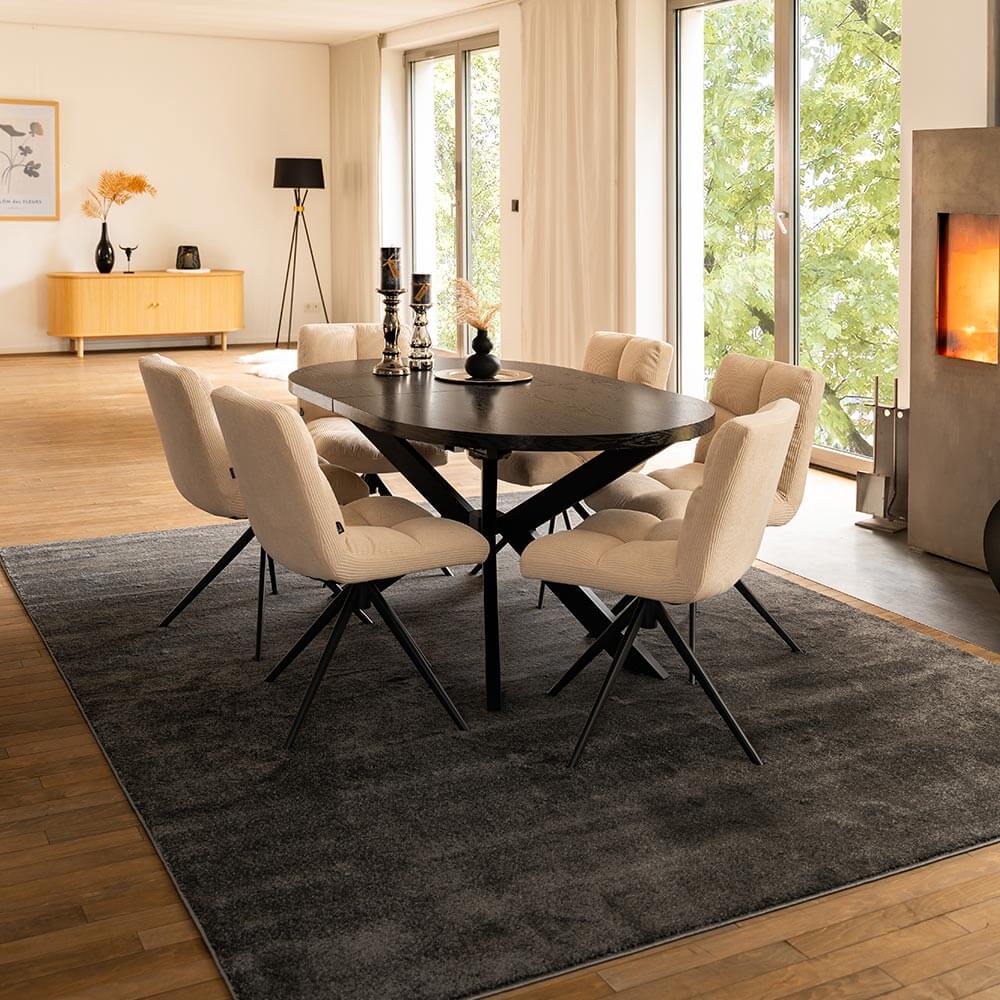 Home Deluxe Table de salle à manger ovale à rallonges AVENTI avec pied en étoile - 160-200 x 100 cm Dark Oak