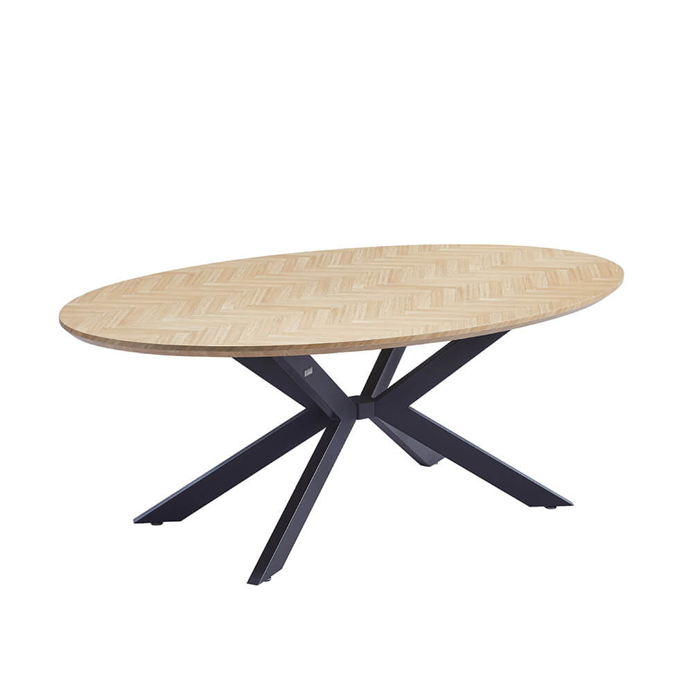 Home Deluxe Table de salle à manger ovale AVENTIS avec pied en étoile - 200 x 120 cm Fishbone Oak