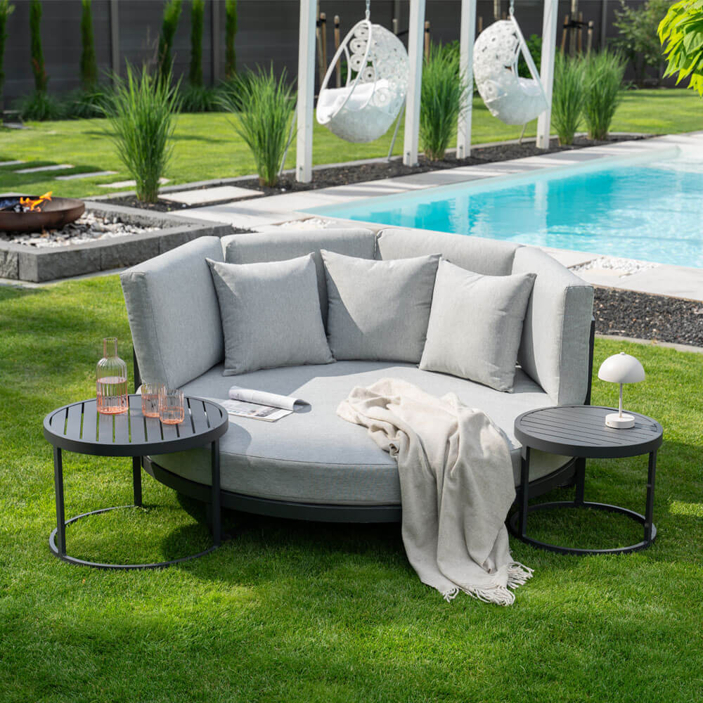 Home Deluxe Daybed Outdoor FLORIDA incl. tables d'appoint - Gris