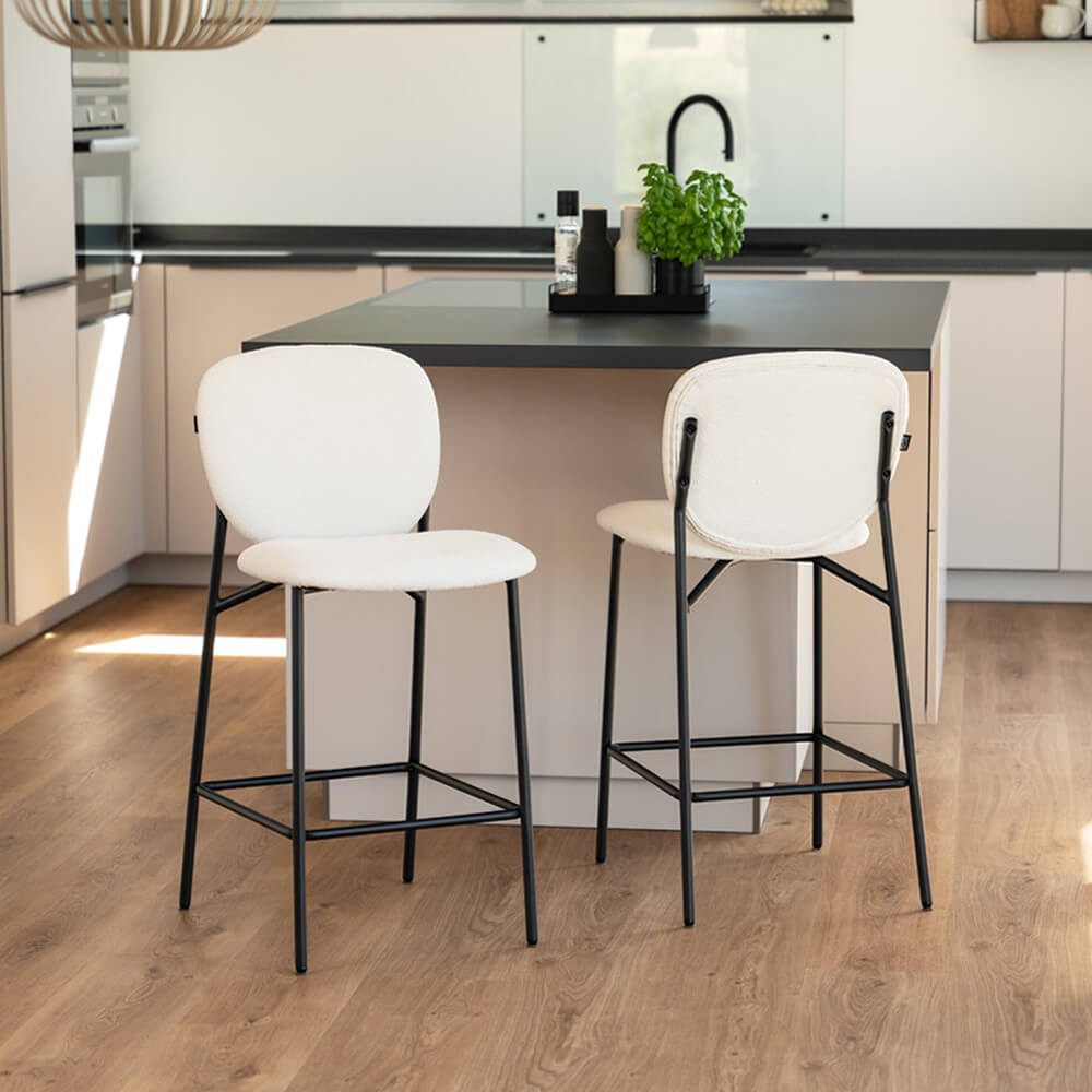 Home Deluxe Tabouret de bar Bouclé CELDA - Set de 4 pièces blanc