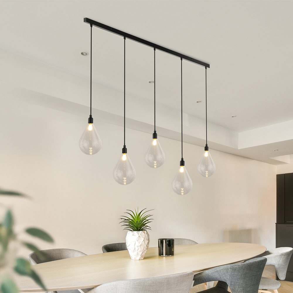 Home Deluxe Lampe à suspendre en verre CELIA Transparent - 5-flamme