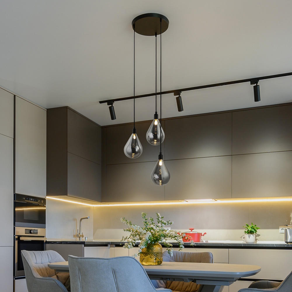 Home Deluxe Lampe à suspendre en verre CELIA gris fumé - 3 flammes