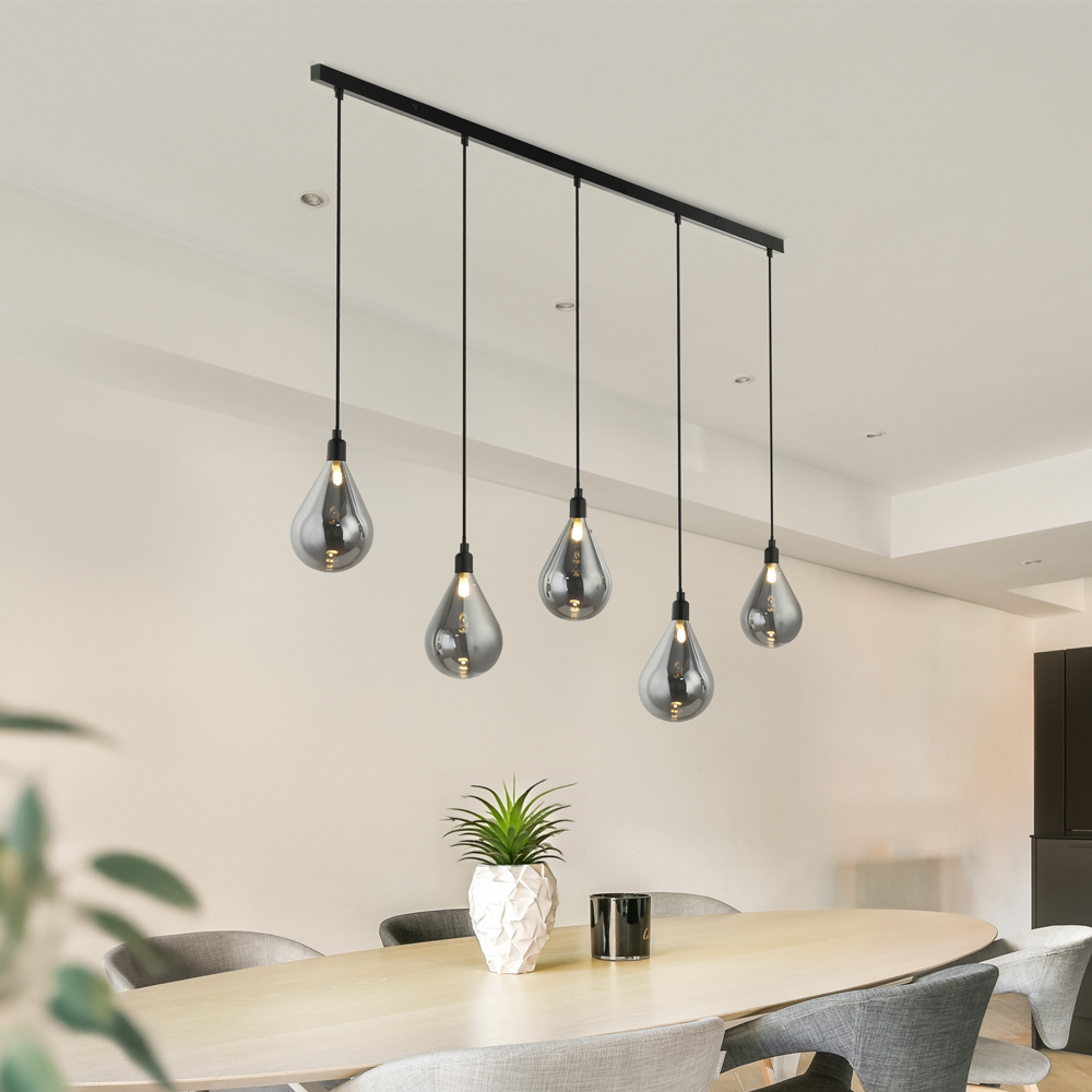 Home Deluxe Lampe à suspendre en verre CELIA gris fumée - 5 flammes