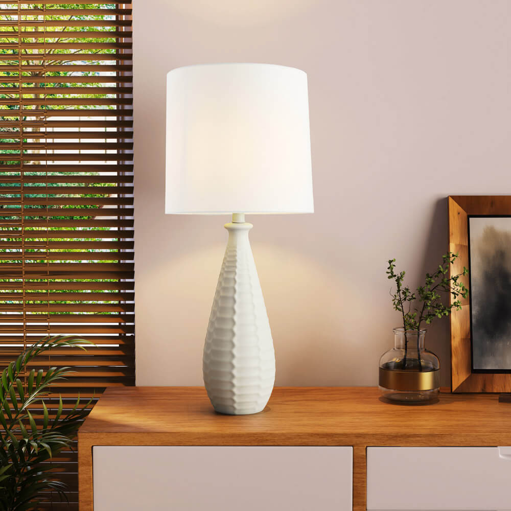 Home Deluxe Grande lampe de table avec abat-jour en tissu MELVA - Blanc