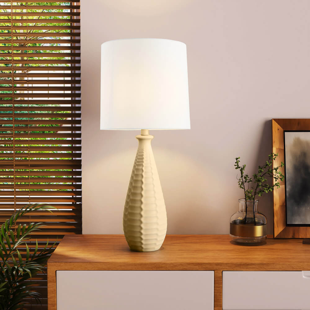 Home Deluxe Grande lampe de table avec abat-jour en tissu MELVA - Crème