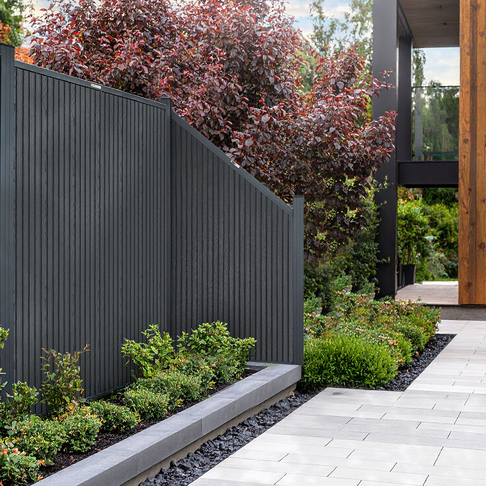 Home Deluxe Clôture pare-vue WPC Élément incliné CALLADO PREMIUM Panneaux verticaux - Hauteur : 185 cm