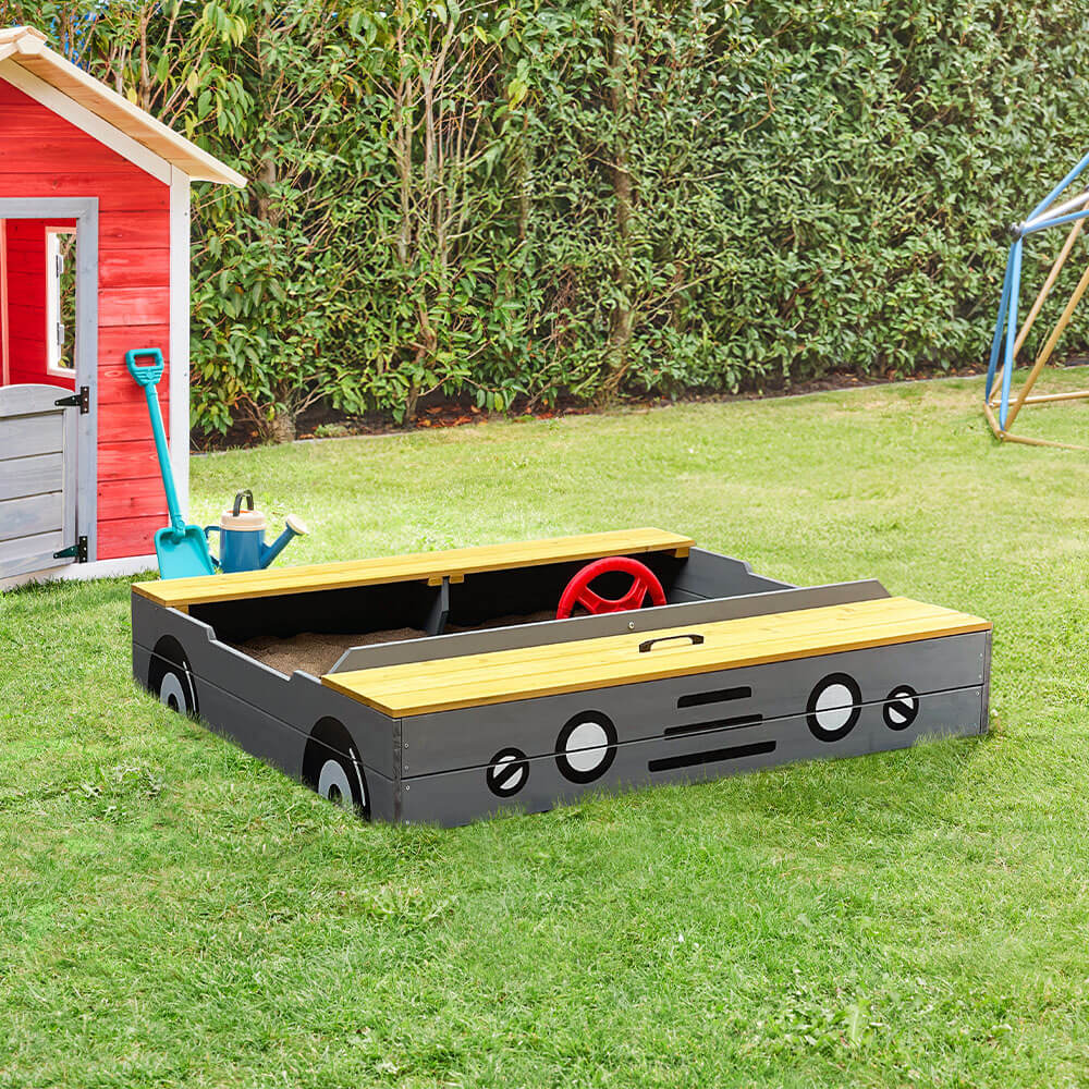 Home Deluxe Bac à sable en bois KIDDY - Gris clair