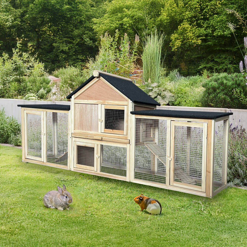 Home Deluxe Clapier à lapins en bois CUNA - 210 x 84 cm