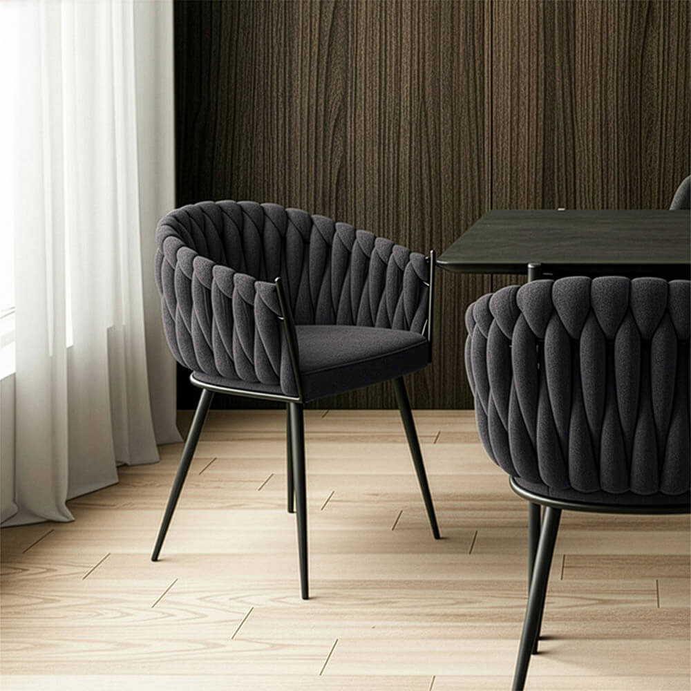 Chaise de salle à manger tissée AYLA - 1 set gris foncé