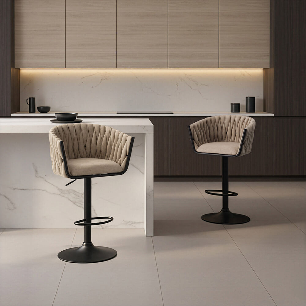 Tabouret de bar réglable en hauteur SAMIR tissé - lot de 3 beige